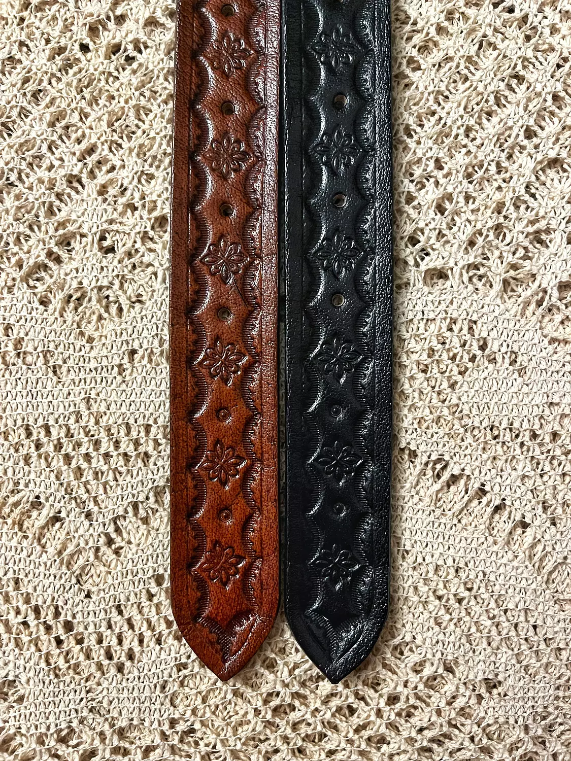 Tooled leather belt - Star flower 6