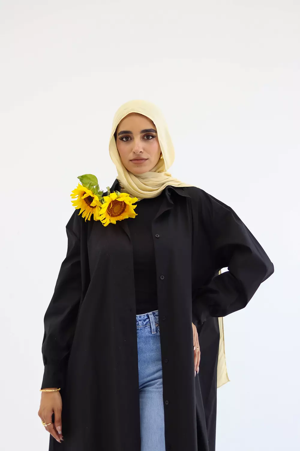 Poplin Cotton Long Shirt in Black 3