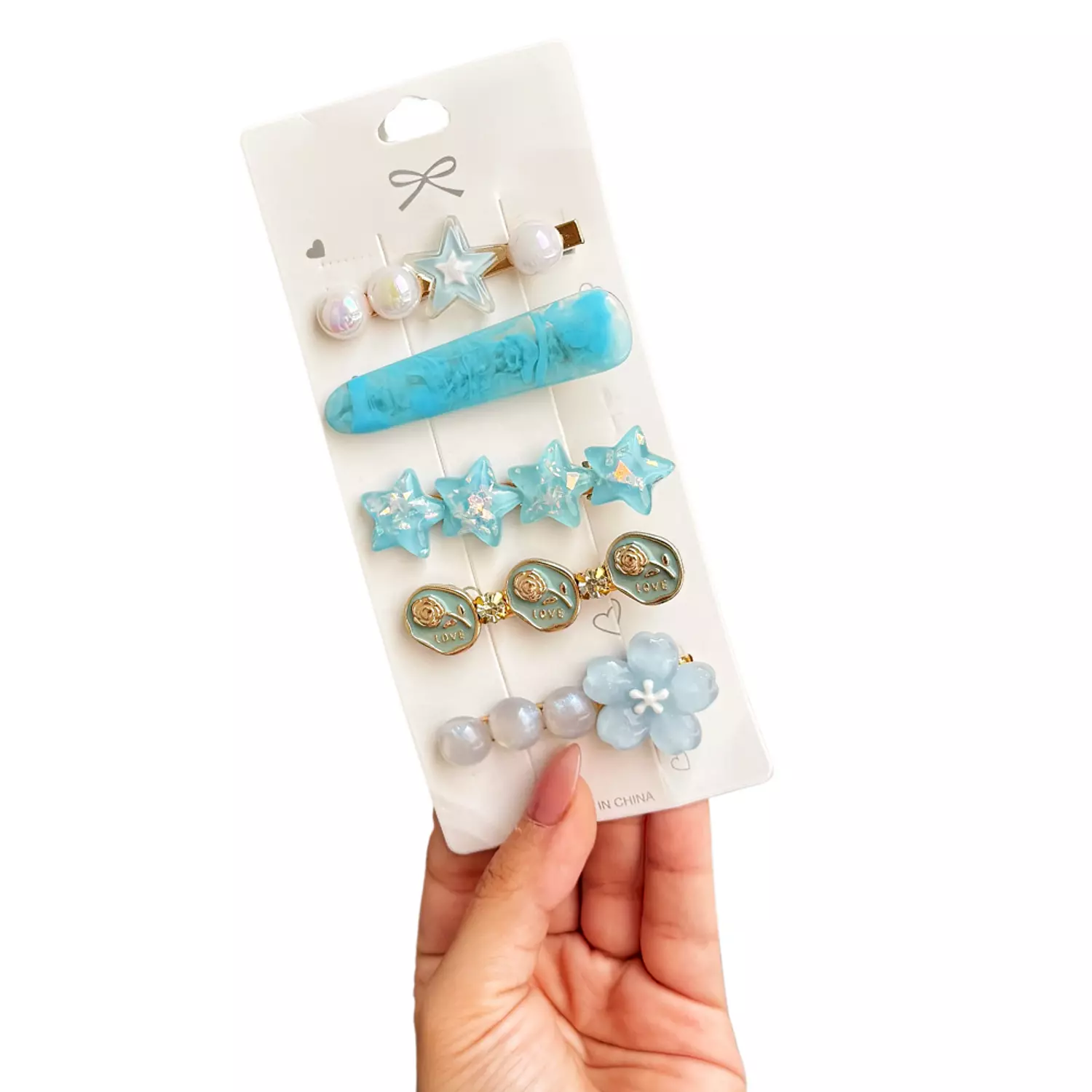 Chic Summer Blue 5 Pc Hair Clips Set image