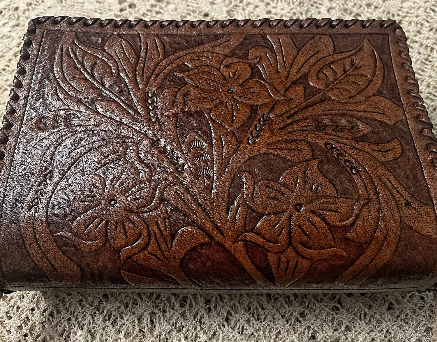 Tooled floral rectangular flap leather bag 5