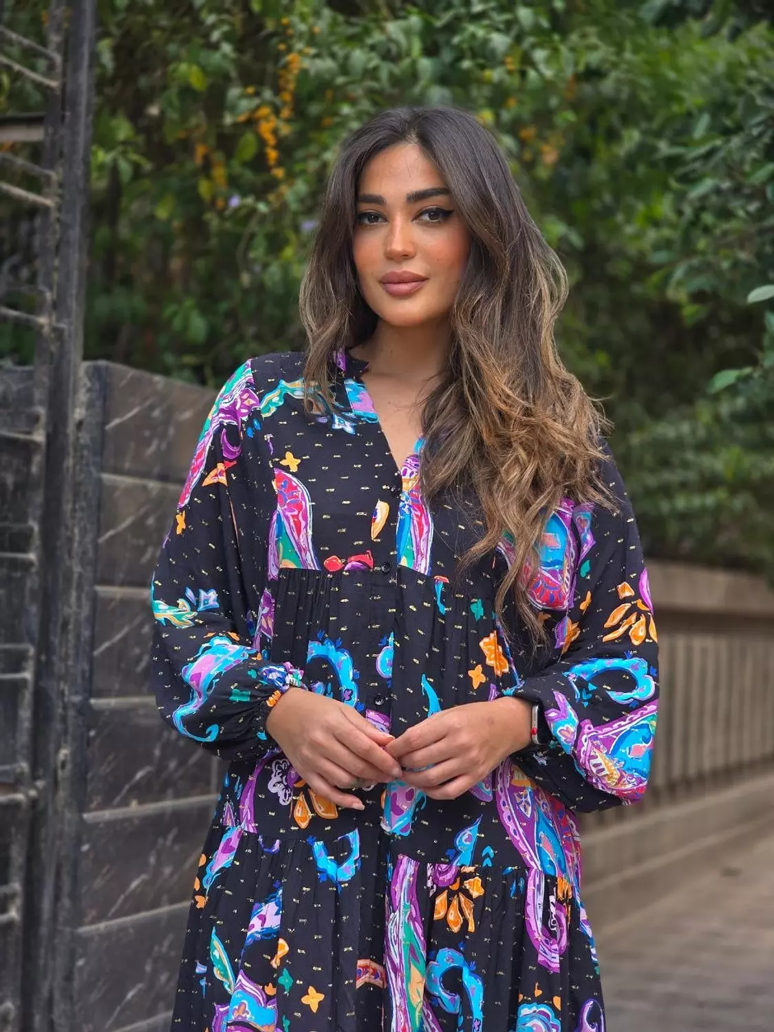 Black multicolour dress with gold shimmer image