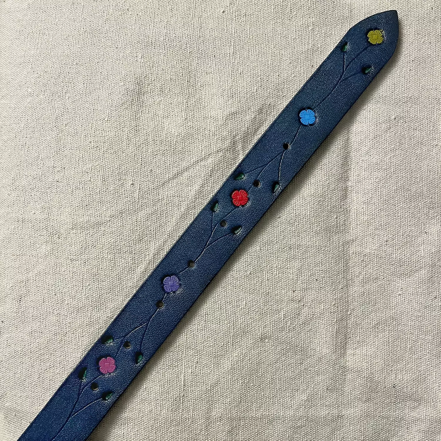 Tooled leather belt - painted flowers branches  7