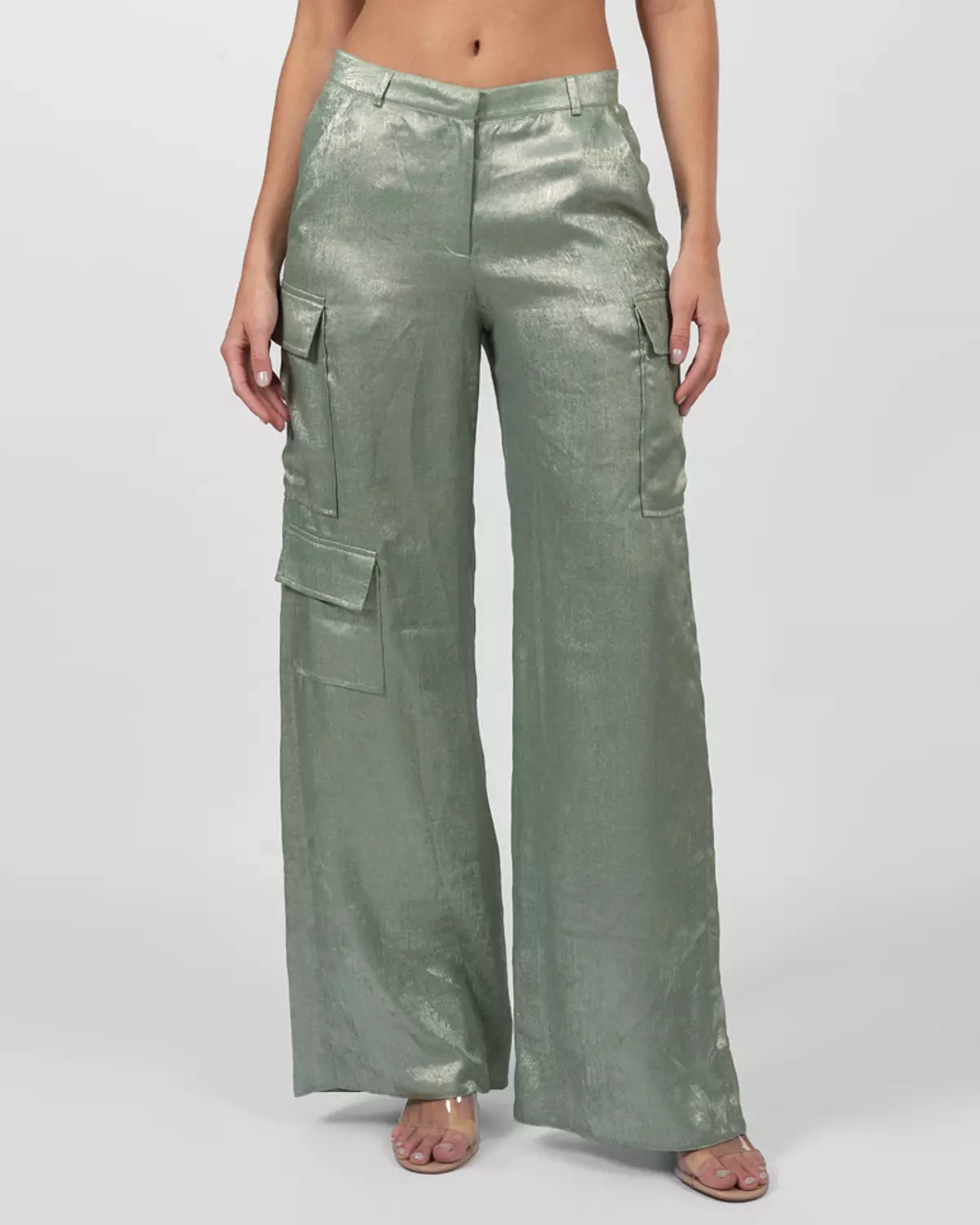Satin Cargo Wide-Leg Pants hover image