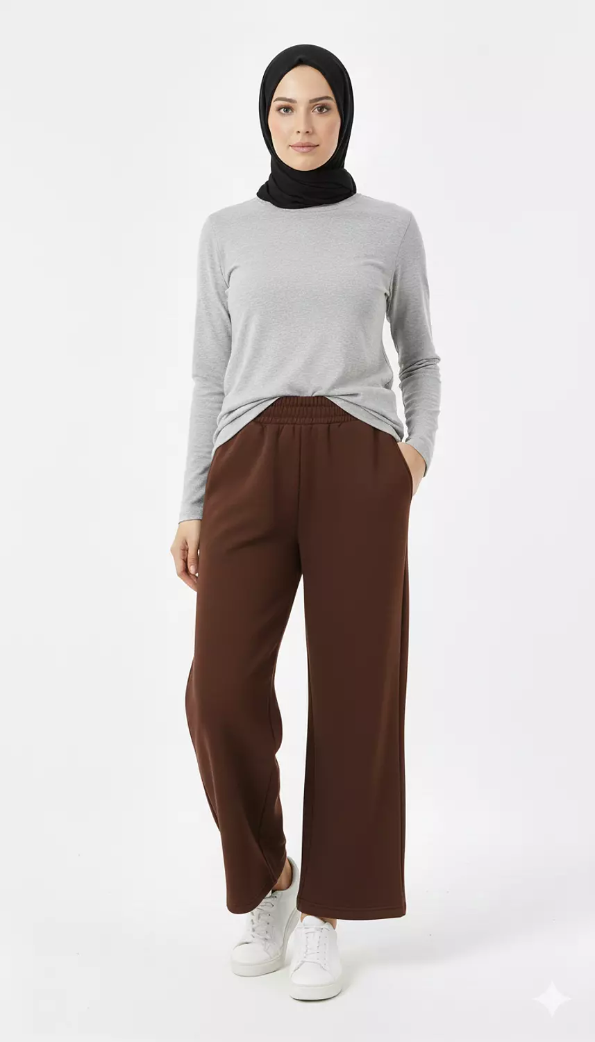 Wide-Leg Fleece Sweatpants with Elastic Waist 1