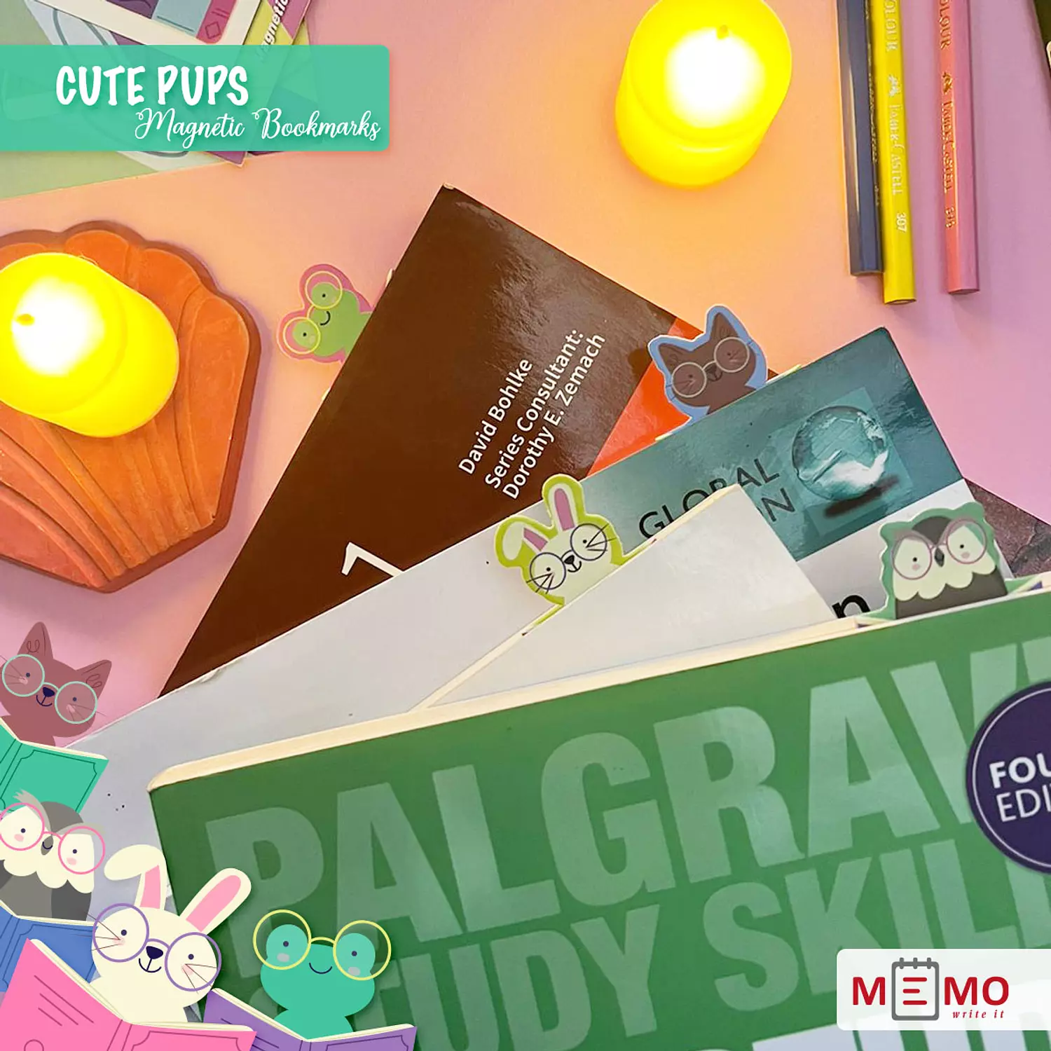 Memo Cute Pups Magnetic Bookmarks (4 pcs) hover image