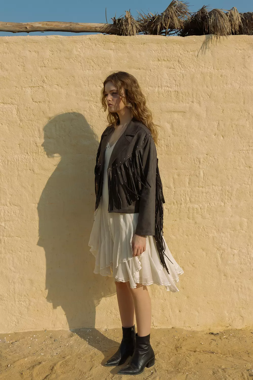 Fringe Suede Jacket - dark grey 4