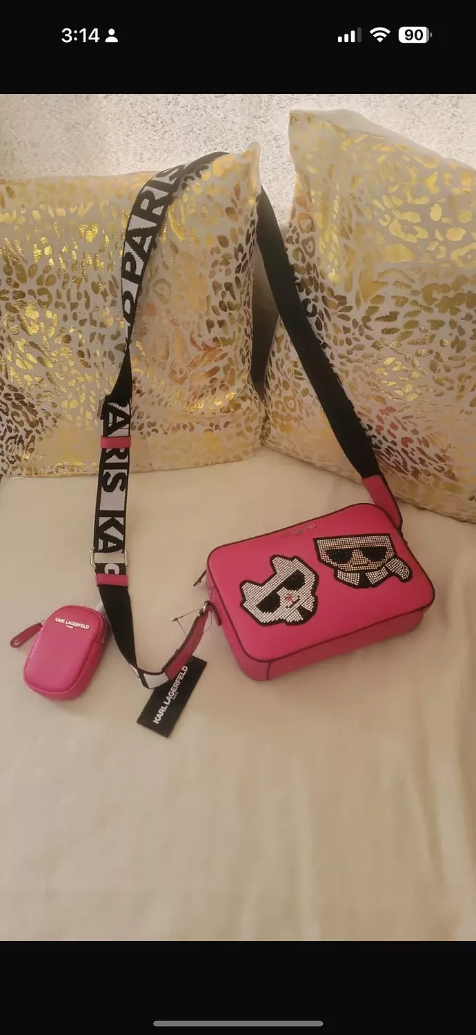 Karl Lagerfeld – Pink Crossbody Bag with Crystal Embellished Characters hover image