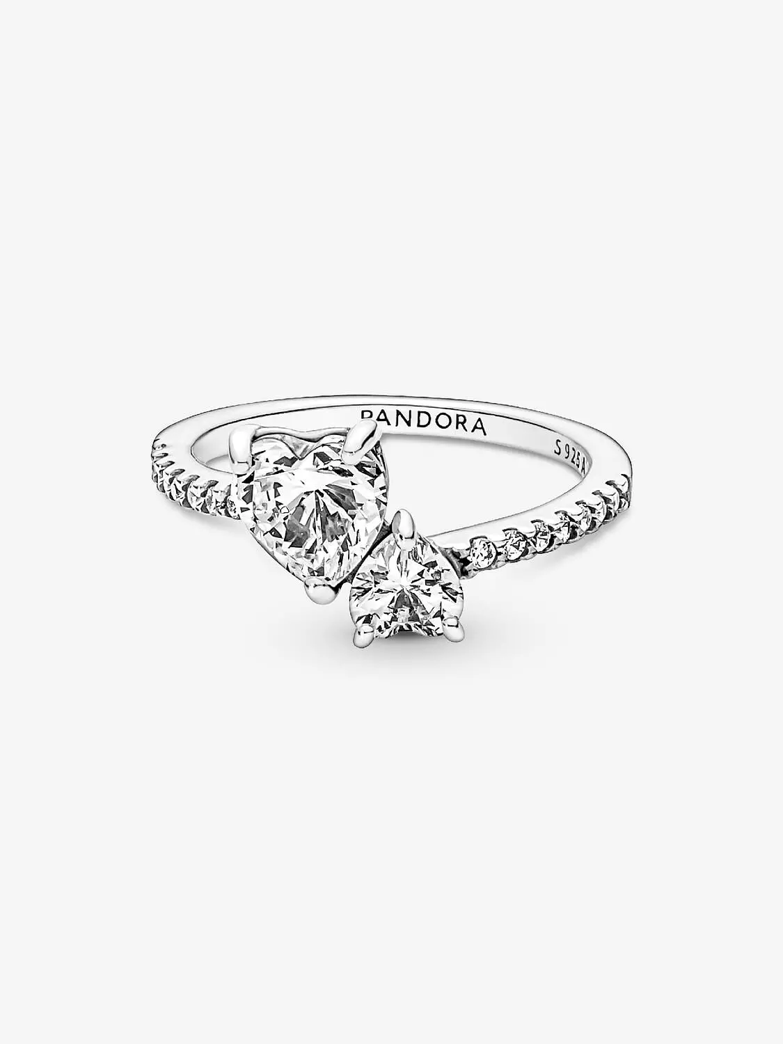 Double Heart Sparkling Ring Sterling silver 2