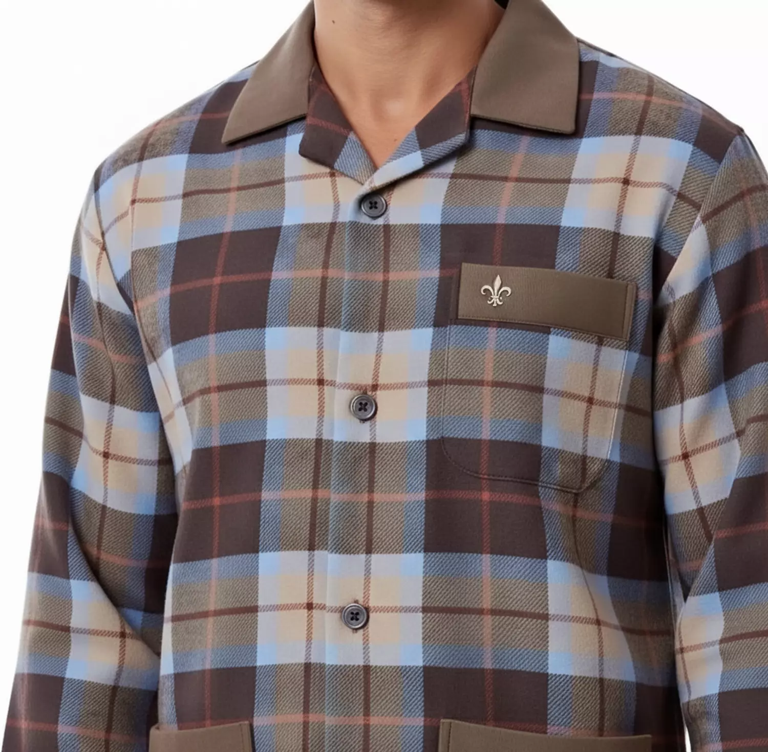 Shorto Classic Viyella Material Pajama Set - 2300 -Brown * Light Blue* Red Line 5