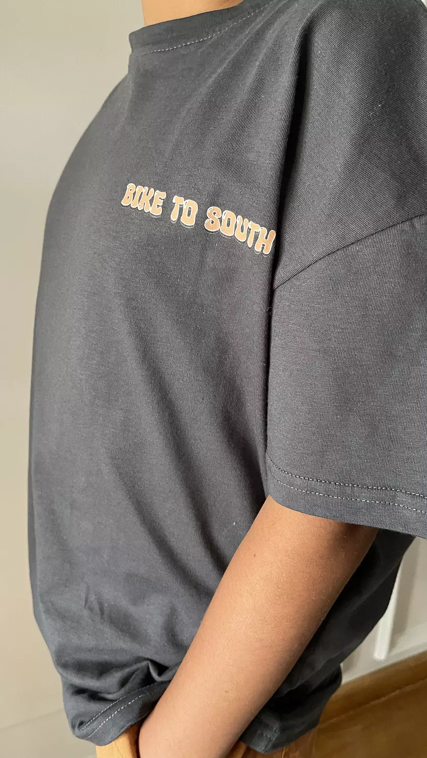 SOUTH Unisex Dark Charcoal Grey Bike to South oversized t-shirt  6