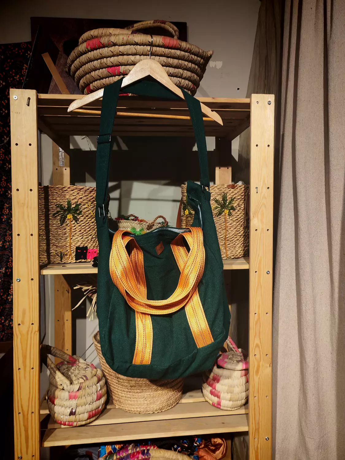 Extra large green bag with heavy duty orange strap 2