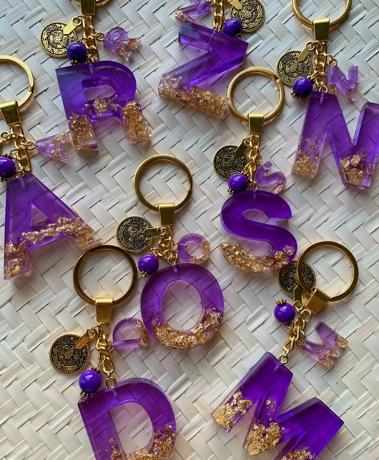Resin Letters Keychain ( Purple & Gold ) "By Order" image