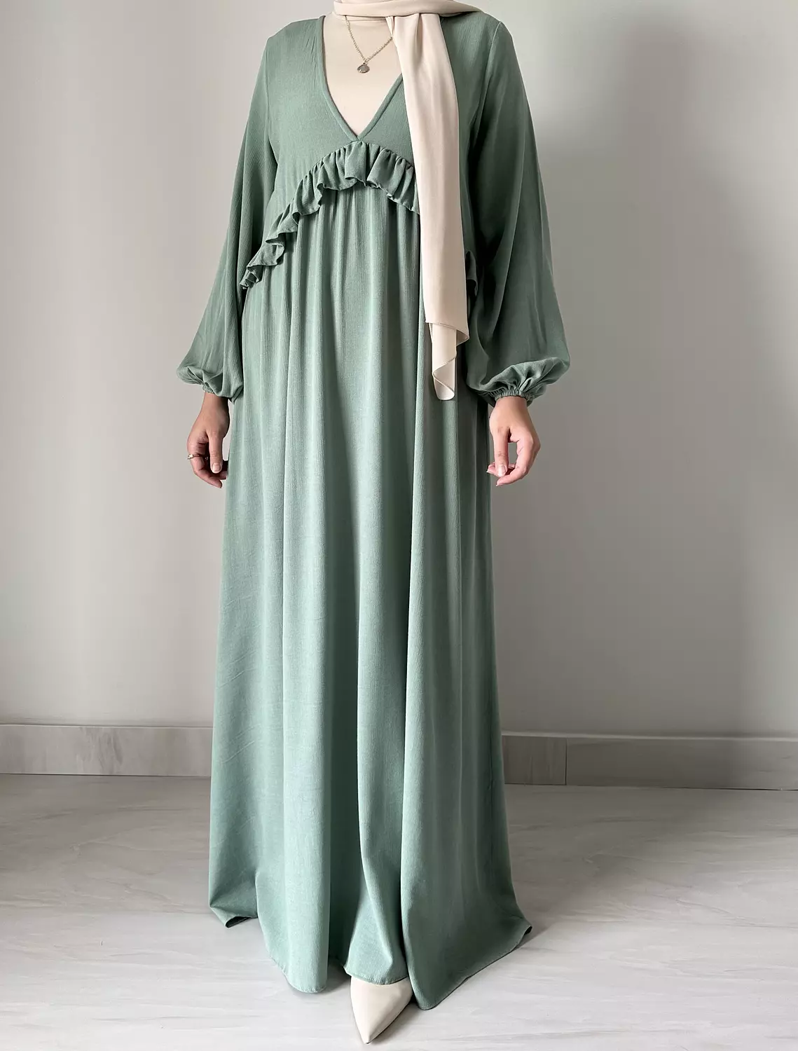 Mint green v_neck dress  4