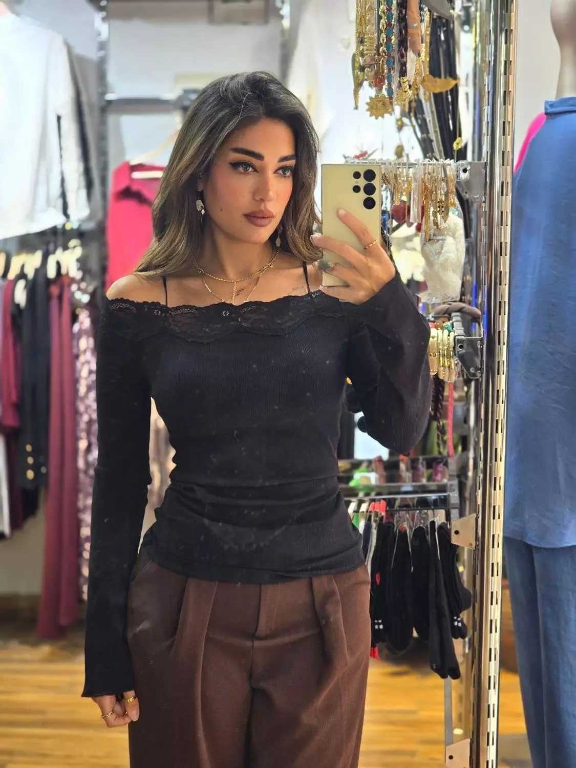 Lace off-shoulder top hover image