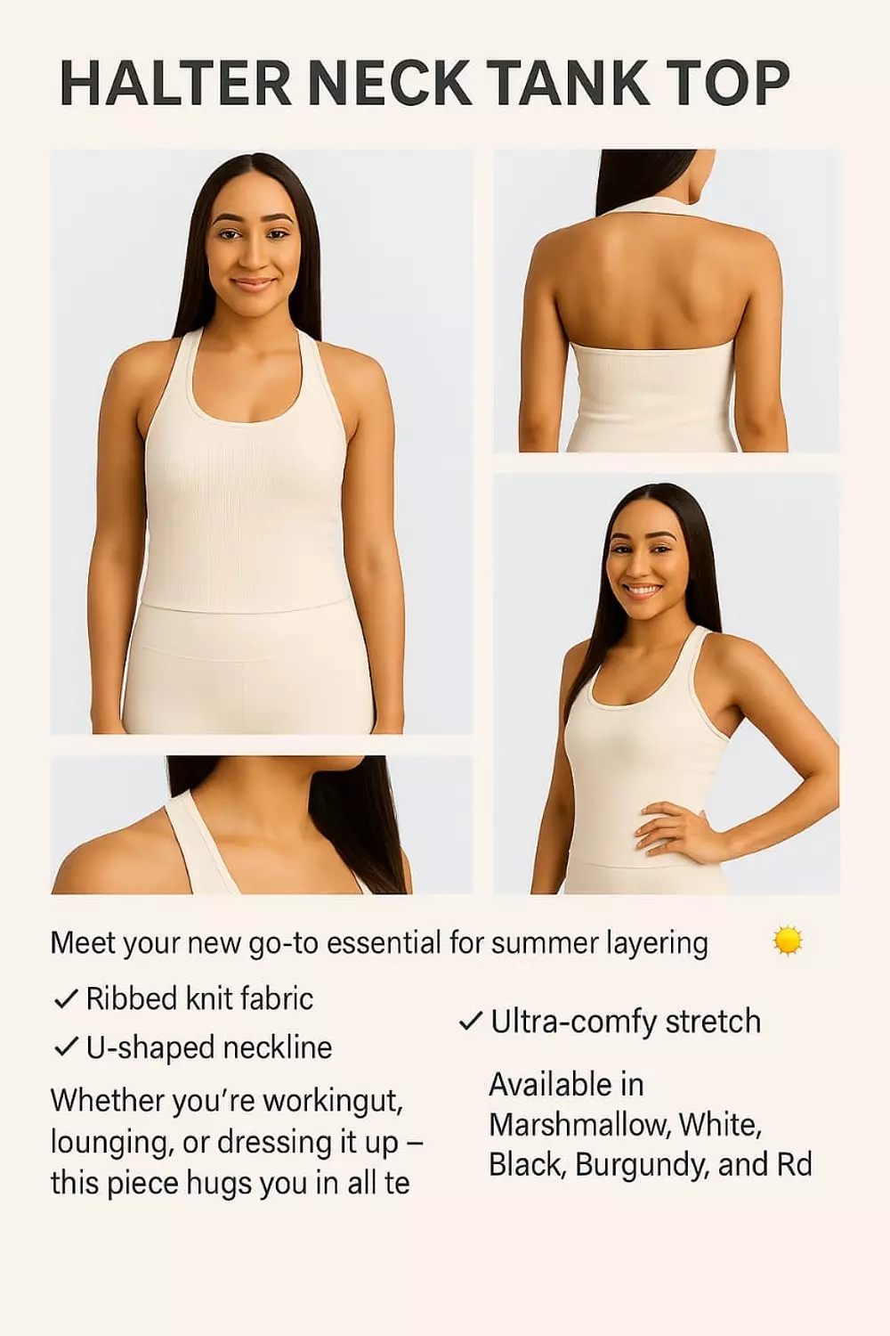 River marshmallow Nile Halter Neck Tank Top – Egyptian Cotton Comfort    image