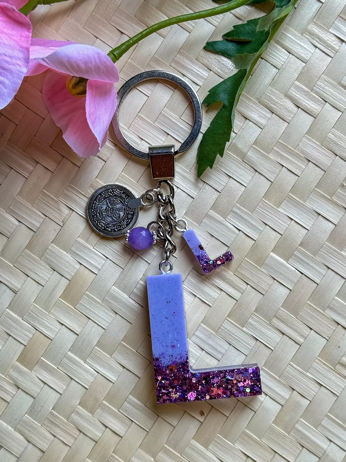 Resin Letters Keychain ( Glitter Purple ) "By Order" 11
