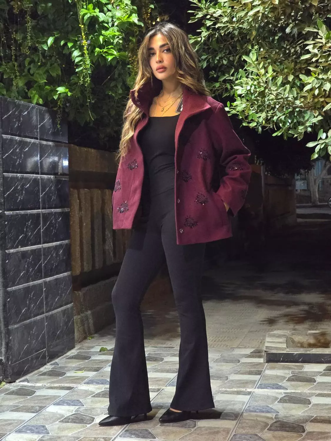 Classic Burgundy Jacket with Black Sequins 3