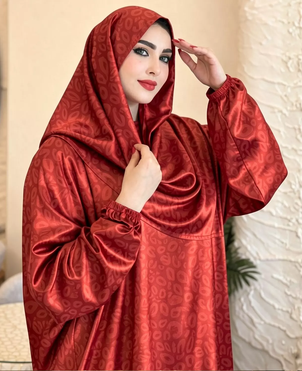 Print Satin Isdal with Attached Hijab 7
