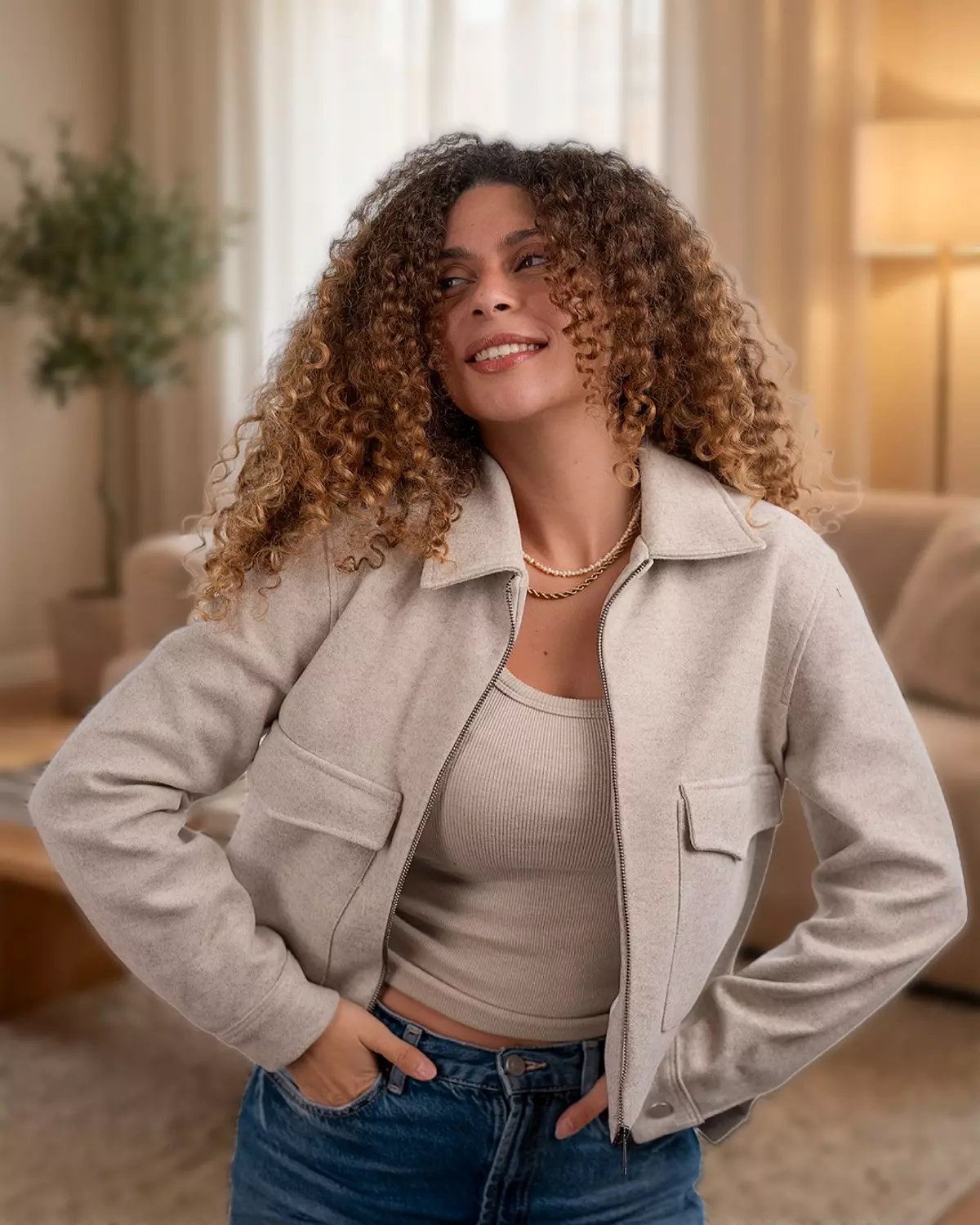 The Urban Wool Zip Jacket- Beige image