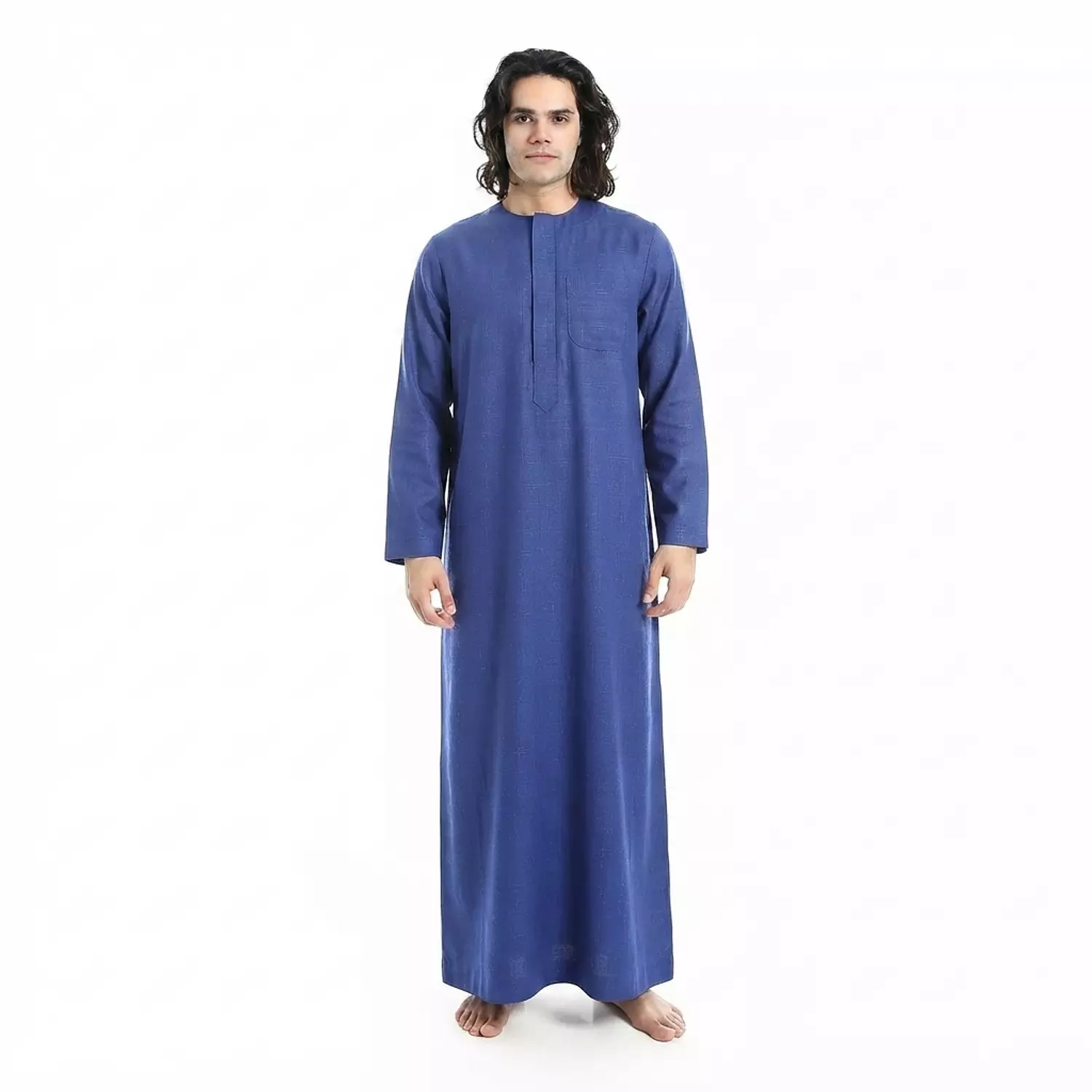 Men Galabeya Long Sleeves - Linen - 2326 - Blue image