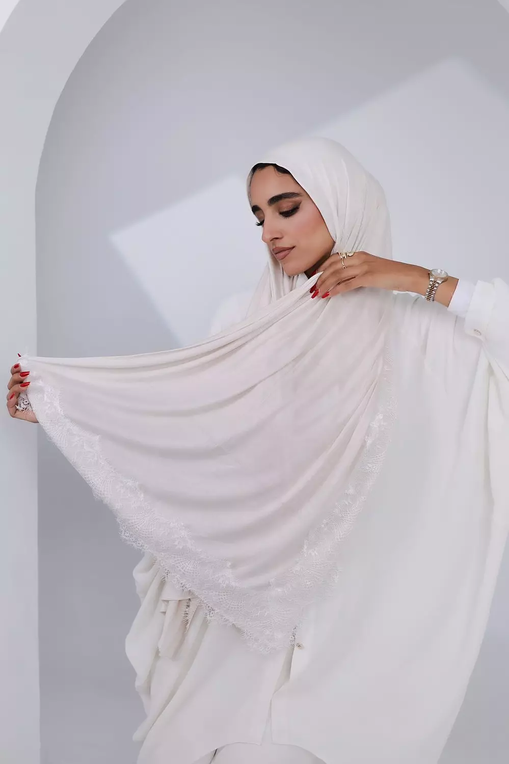 White French Lace Trim Scarf image