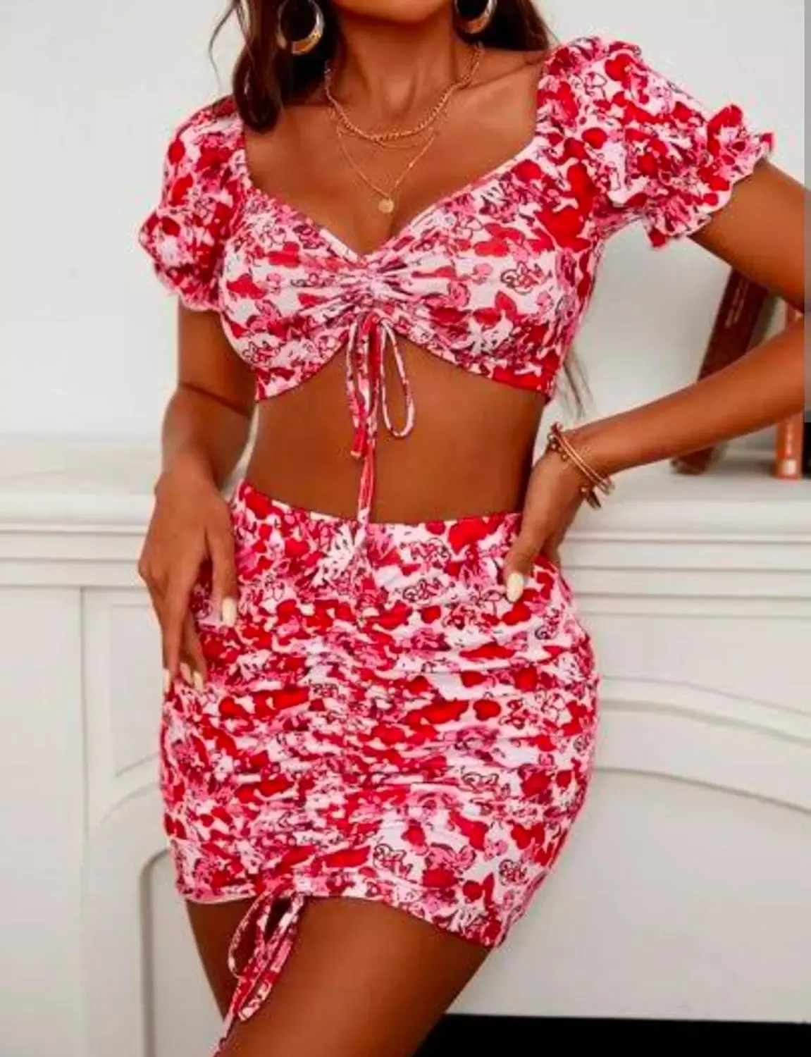 2pcs/Set Women Crop Top & Mini Skirt image