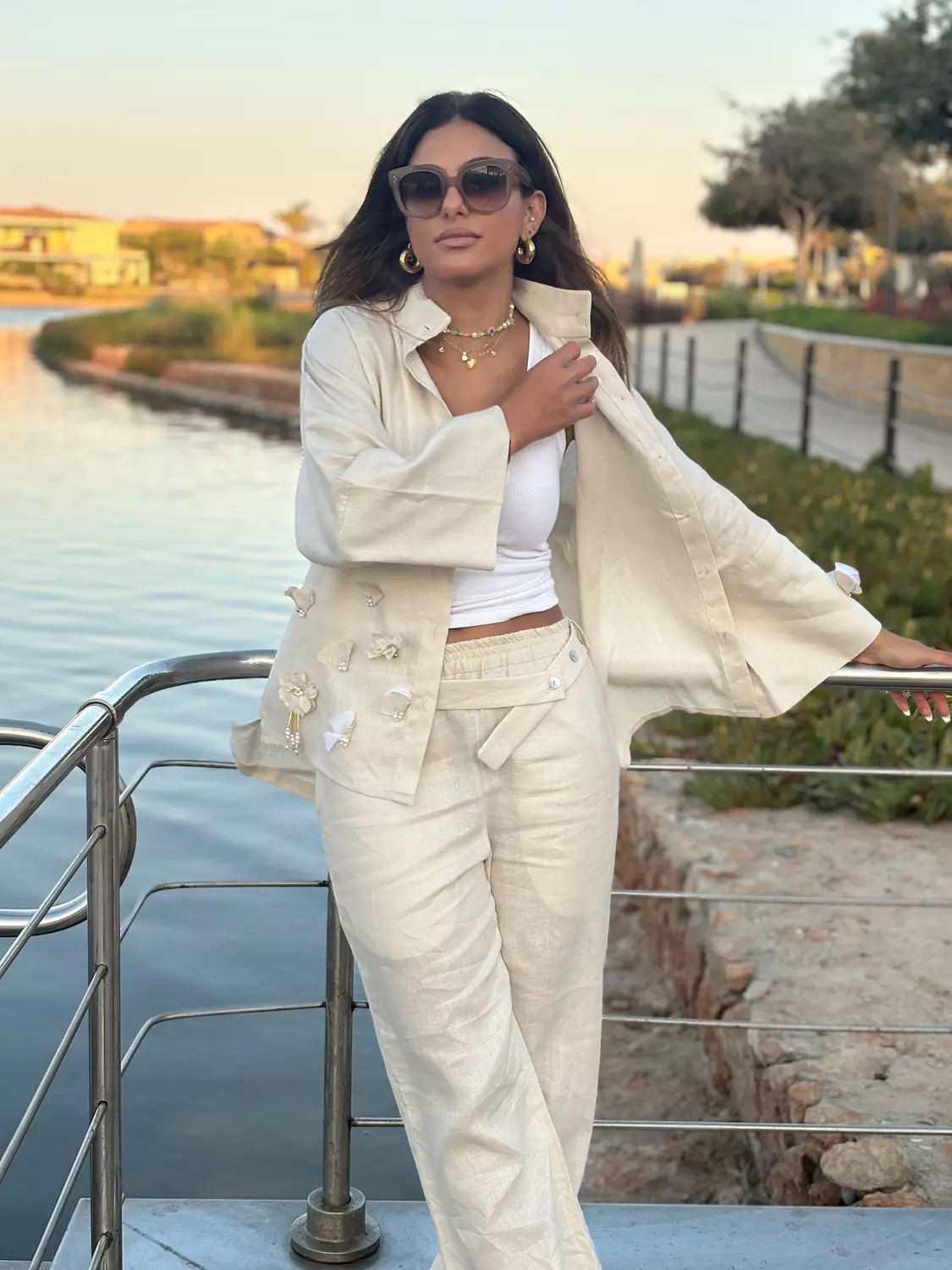 Beige Belted Linen Pants 3