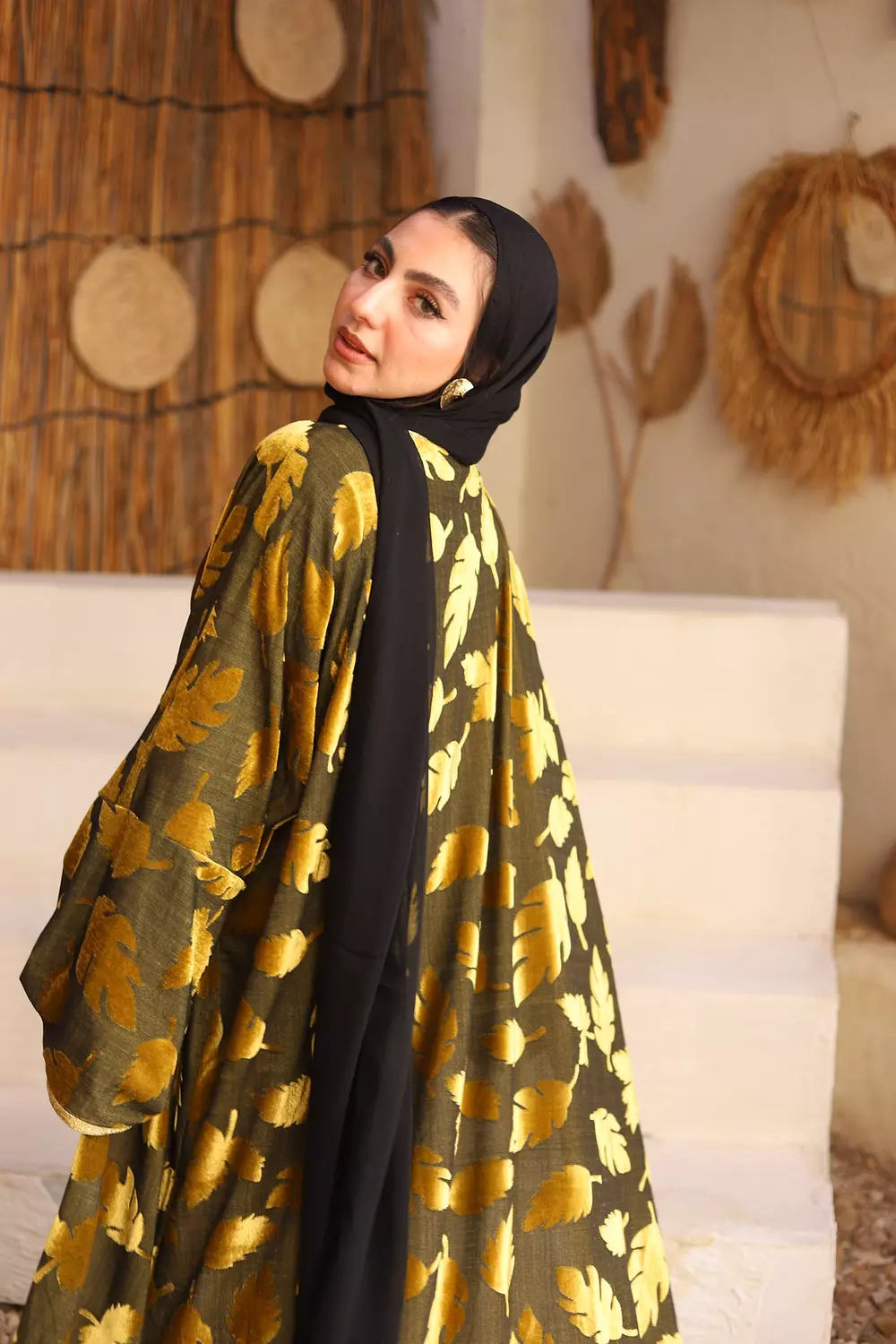 Velvet Leaves Kaftan  (Mustard) image