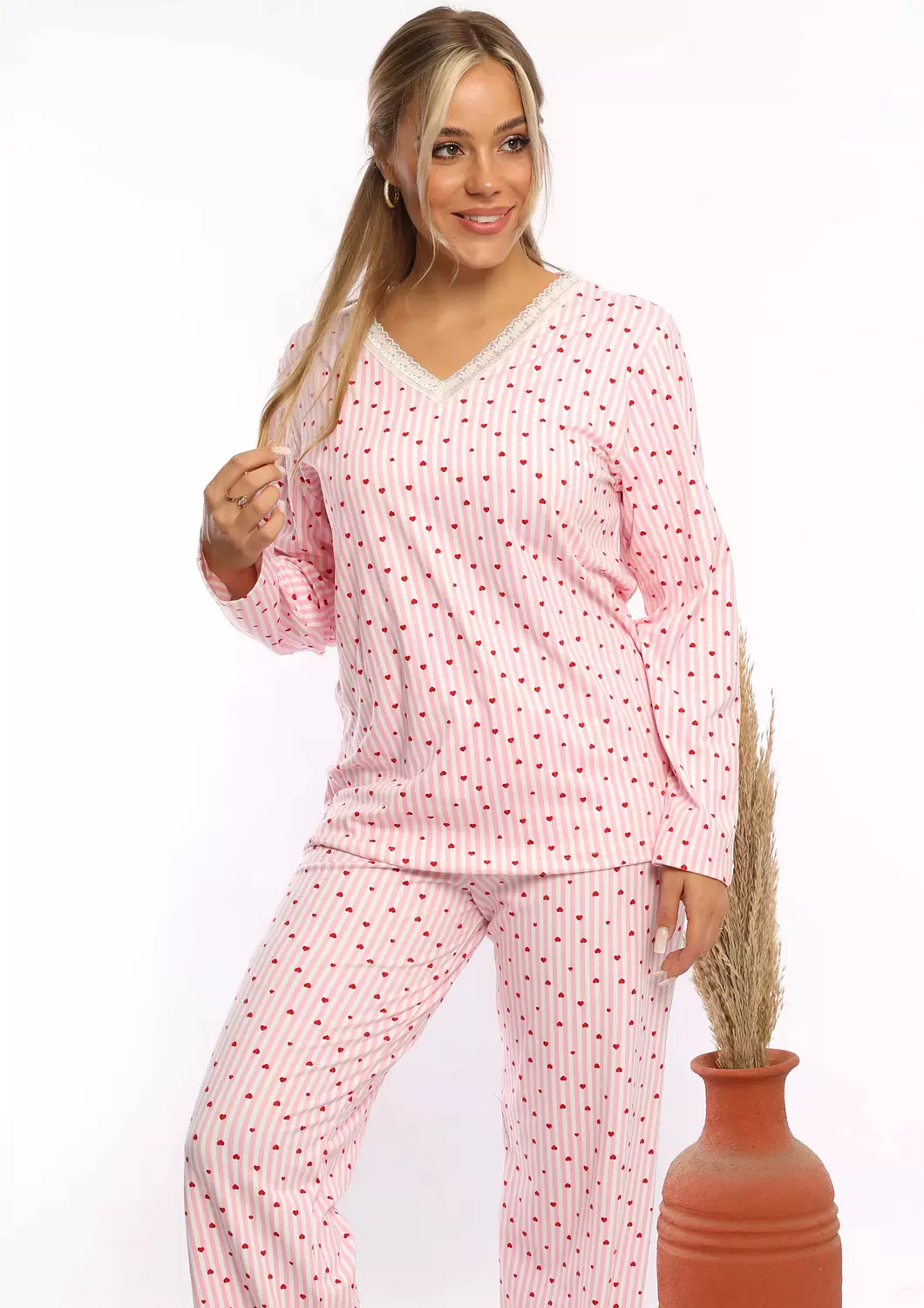 C332 PINK HEARTS LONG SLEEVES PAJAMA SET  3