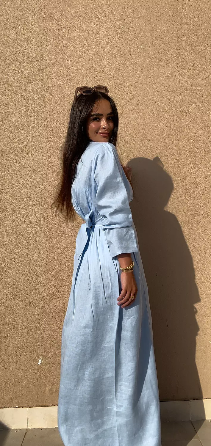 Baby Blue Waisted Dress (Full Sleeves)  1