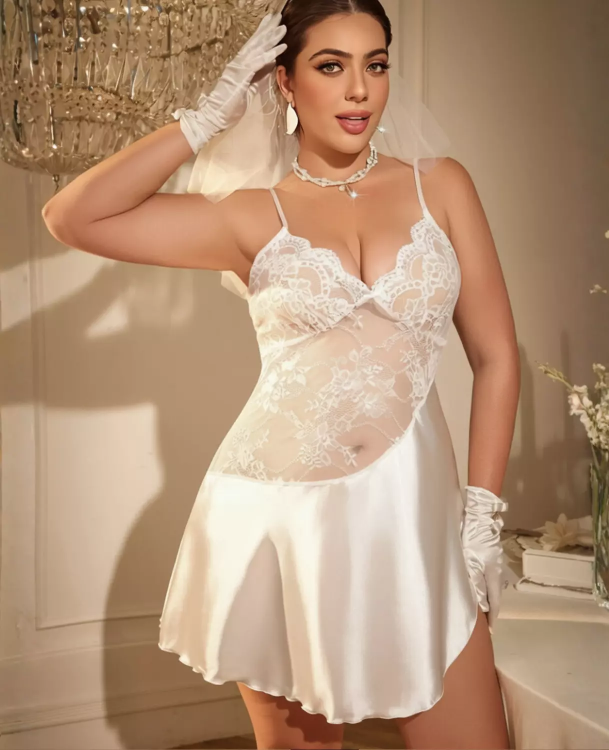 Bridal Satin & Lace Chemise hover image