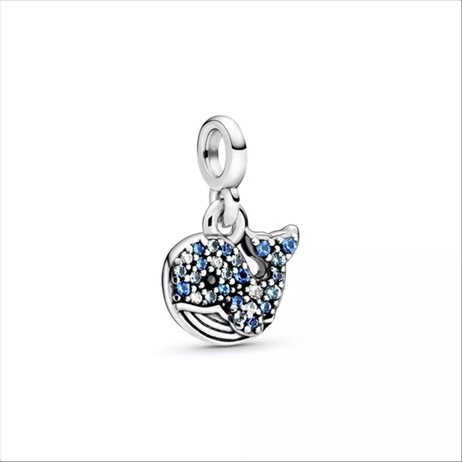 Whale sterling silver dangle with clear cubic zirconia, icy blue, stellar blue, skylight blue and black crystal