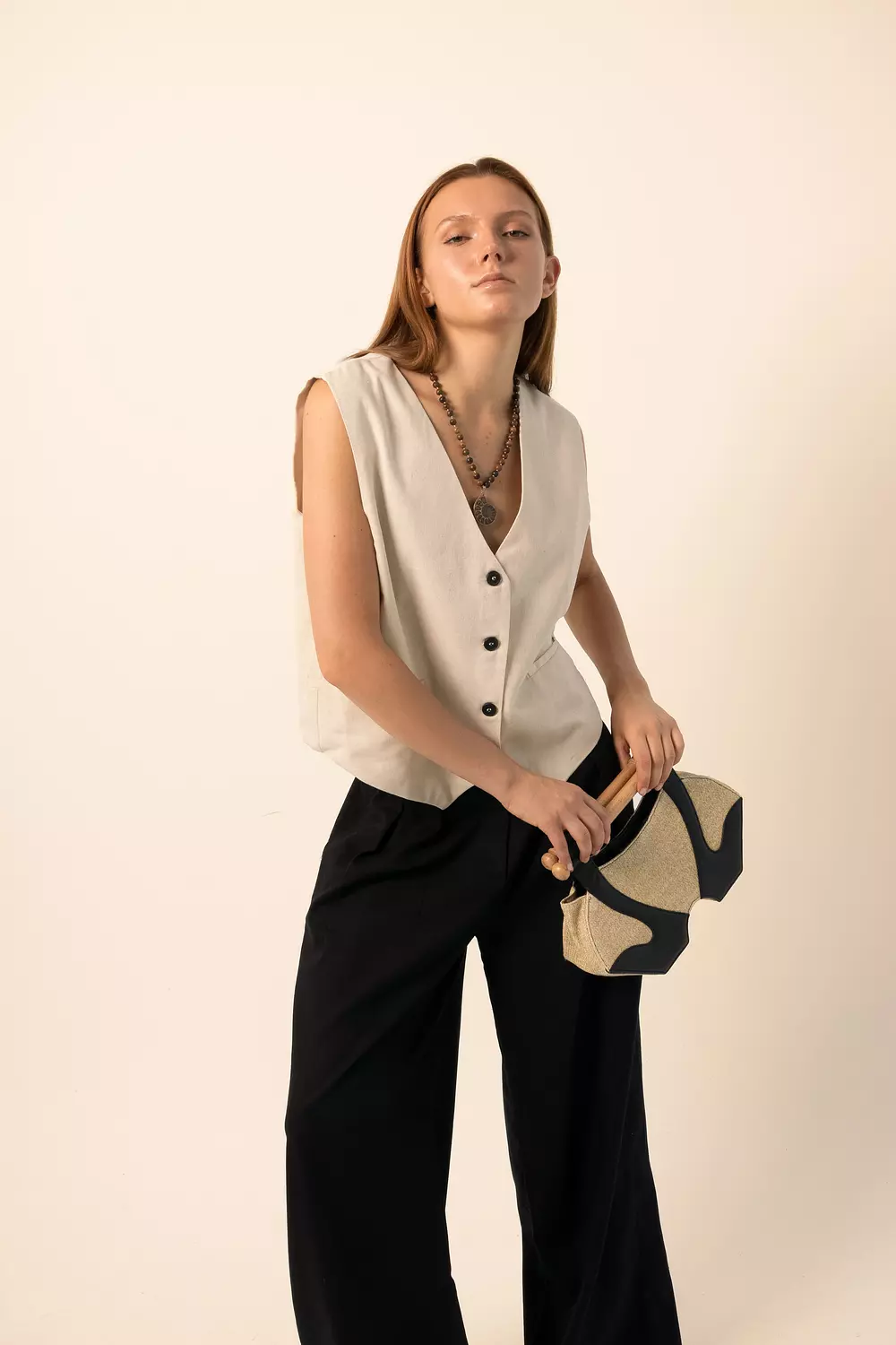 Linen Blend Darted Trousers - Black 3