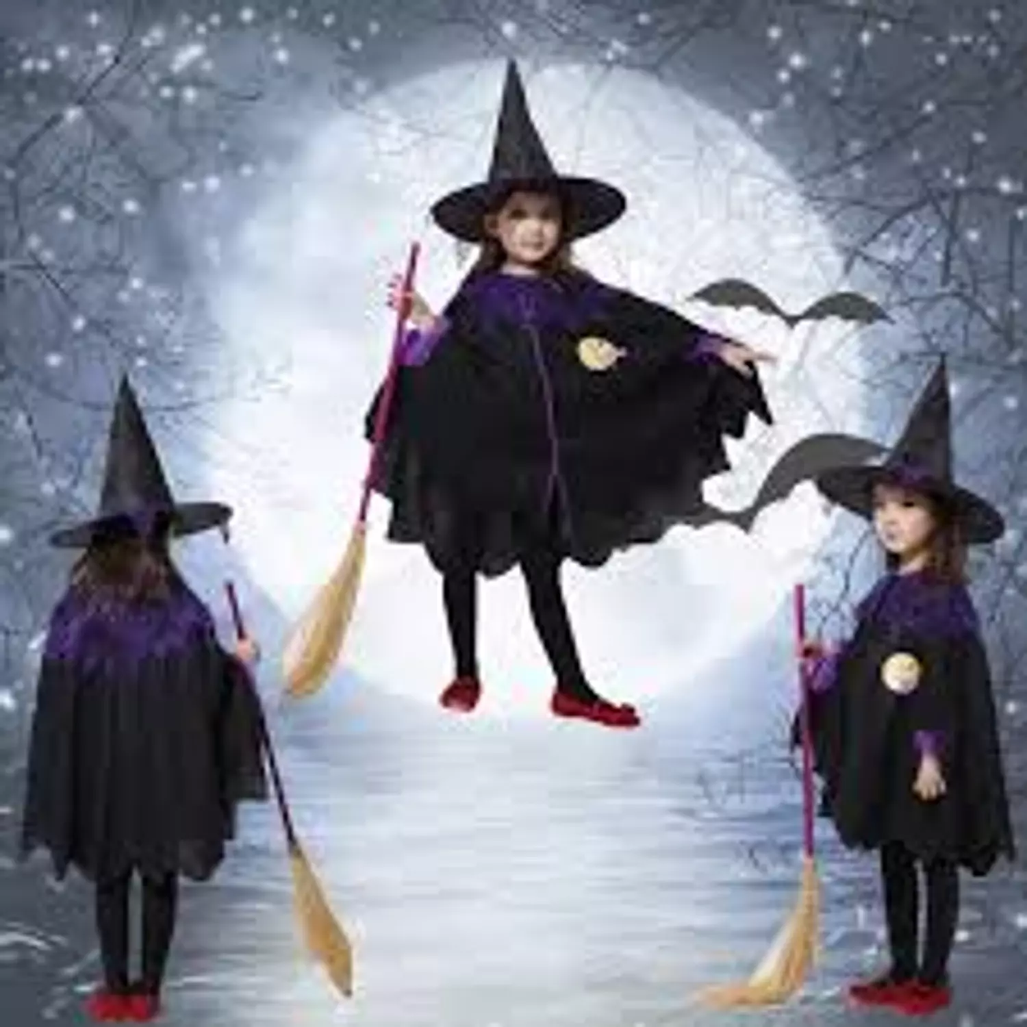 Girls Witch Halloween Costume Set, Black and Purple Cape with Hat 2