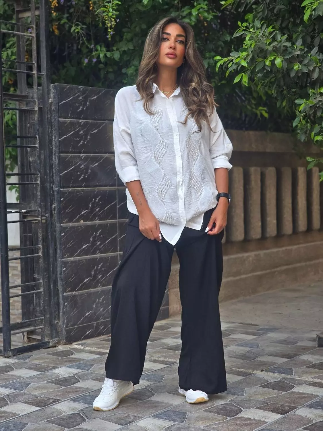 Wide leg black viscon pants 3