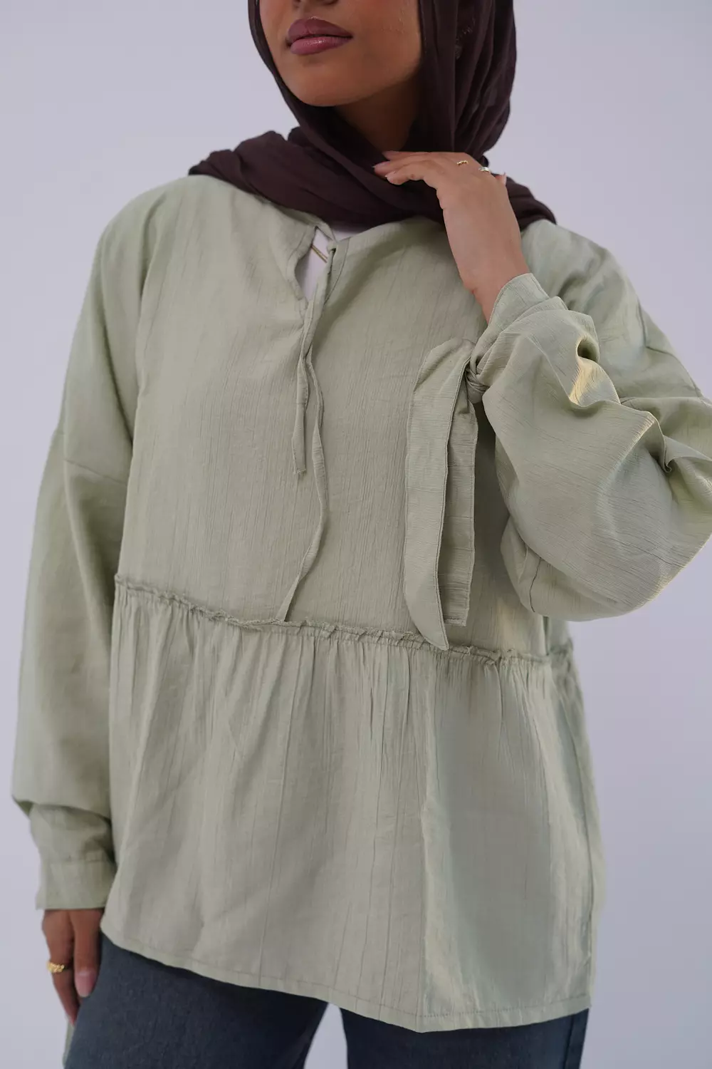 Mint blouse with tie from the collar 3