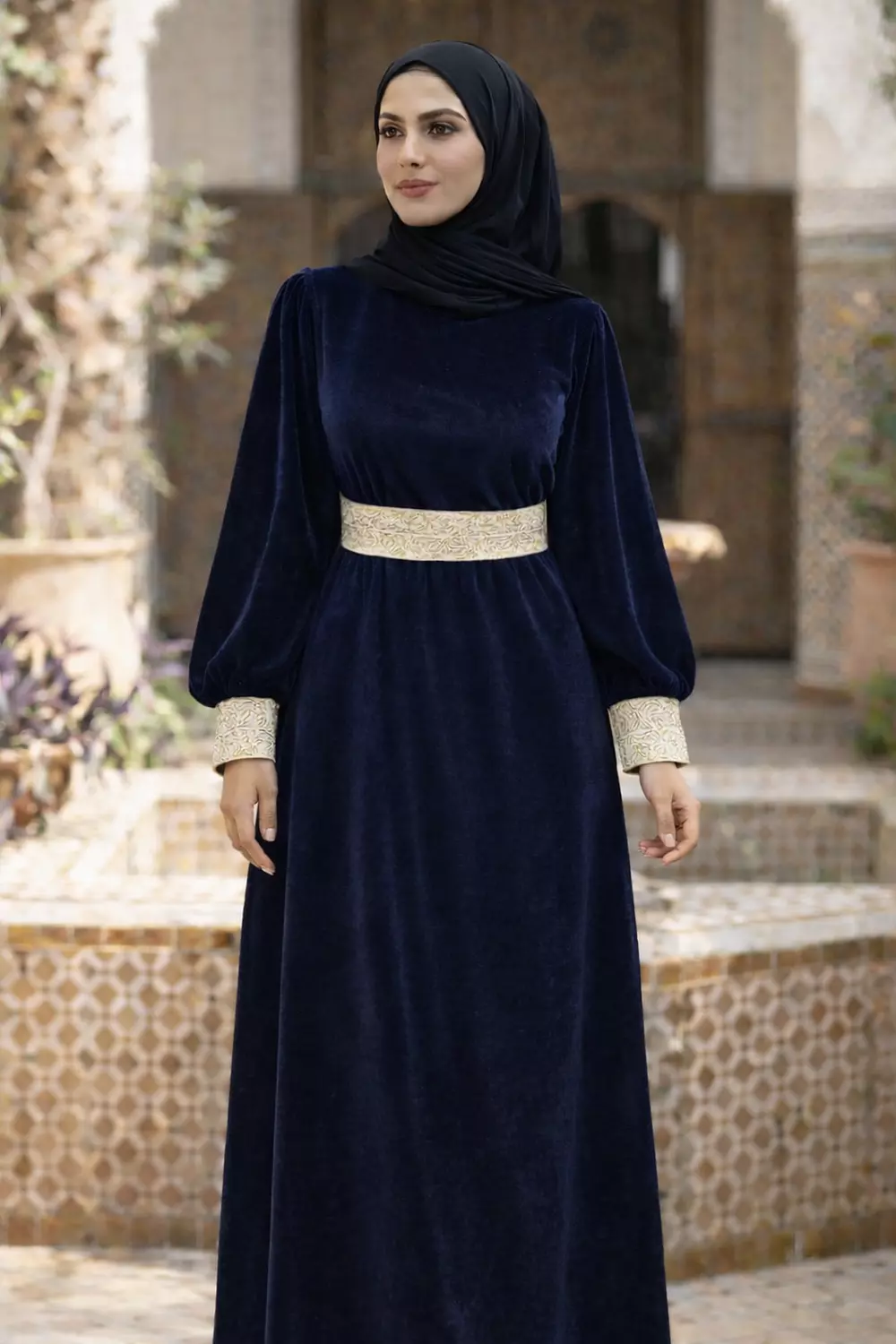 Velvet Women Islamic Dress, Long Sleeve Maxi Dress with SEPARATE Belt. 6