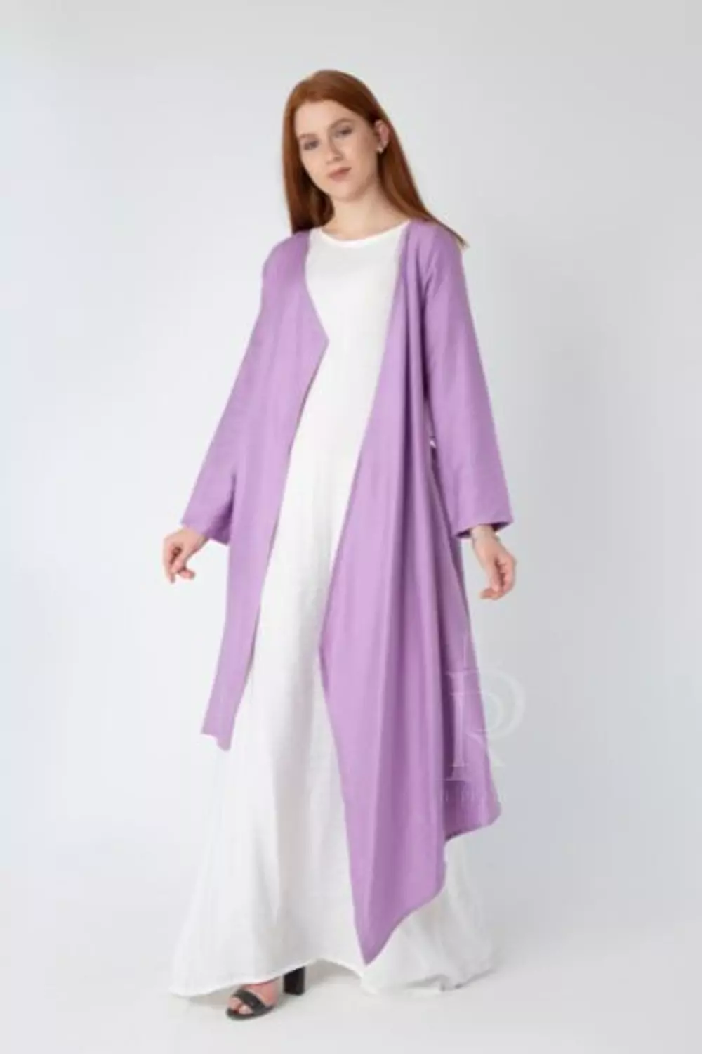 Knee level Linen Cardigan - light purple 3