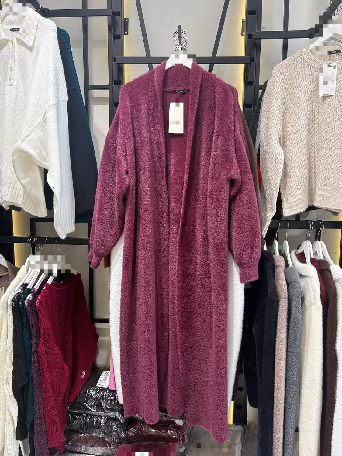 Long Open Burgundy Mohair Cardigan  hover image