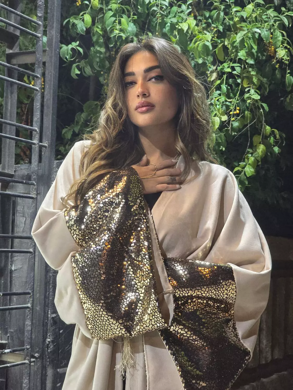 Beige Metallic Kaftan  hover image