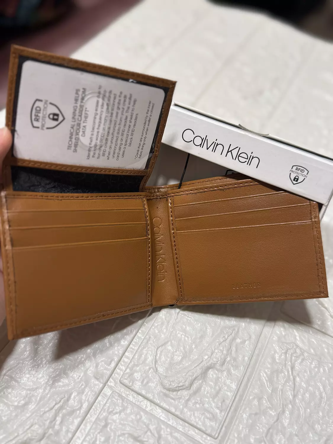 Calvin Klein Men’s RFID Leather Wallet – Tan with Zipper Pocket image