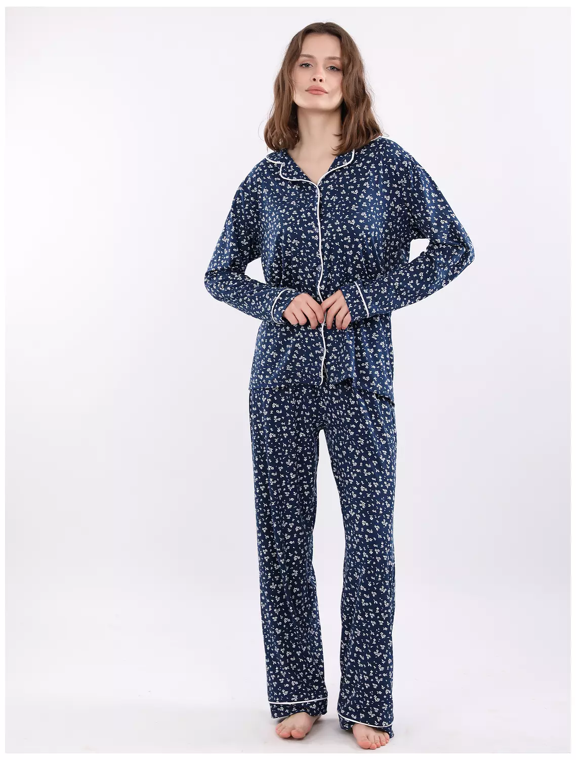 A400 Delicate Baby Flowers Buttoned Long Sleeved Pajama Set 10