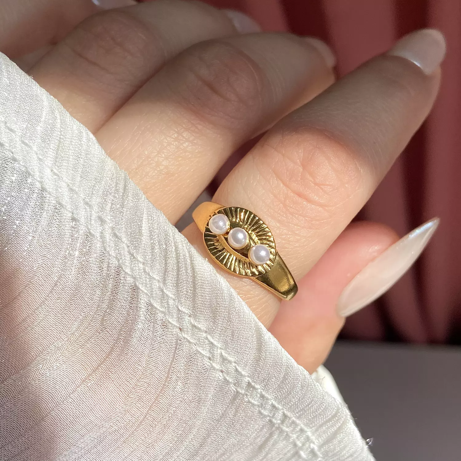 Pearl Eye-Shape stainless steel Ring image