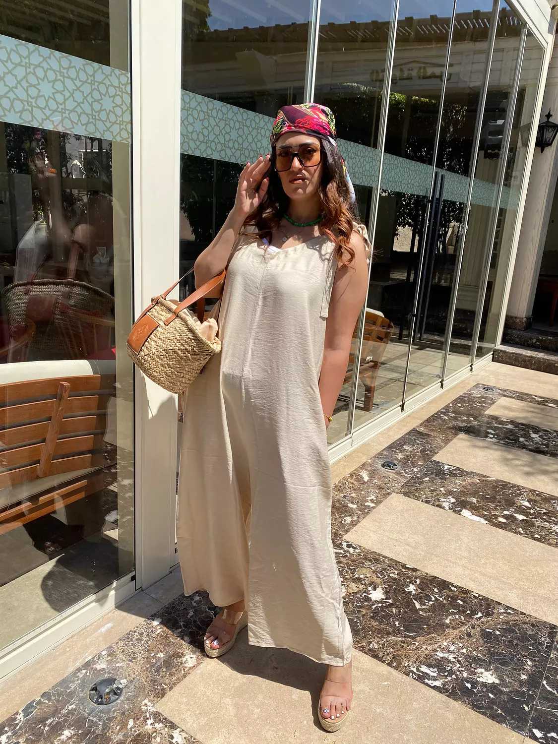 bieige over size linen jumpsuit image