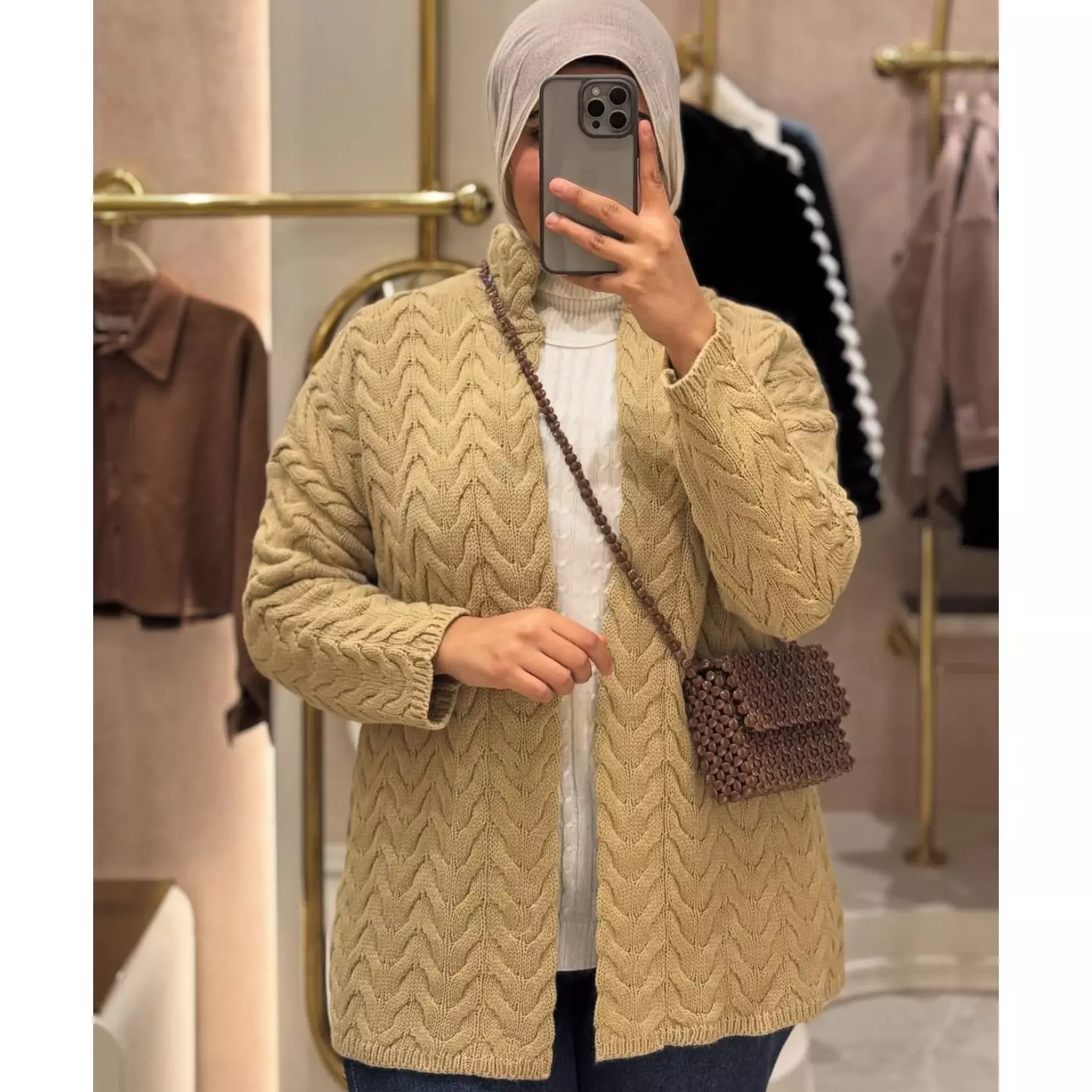 Beige Knitted Cardigan hover image