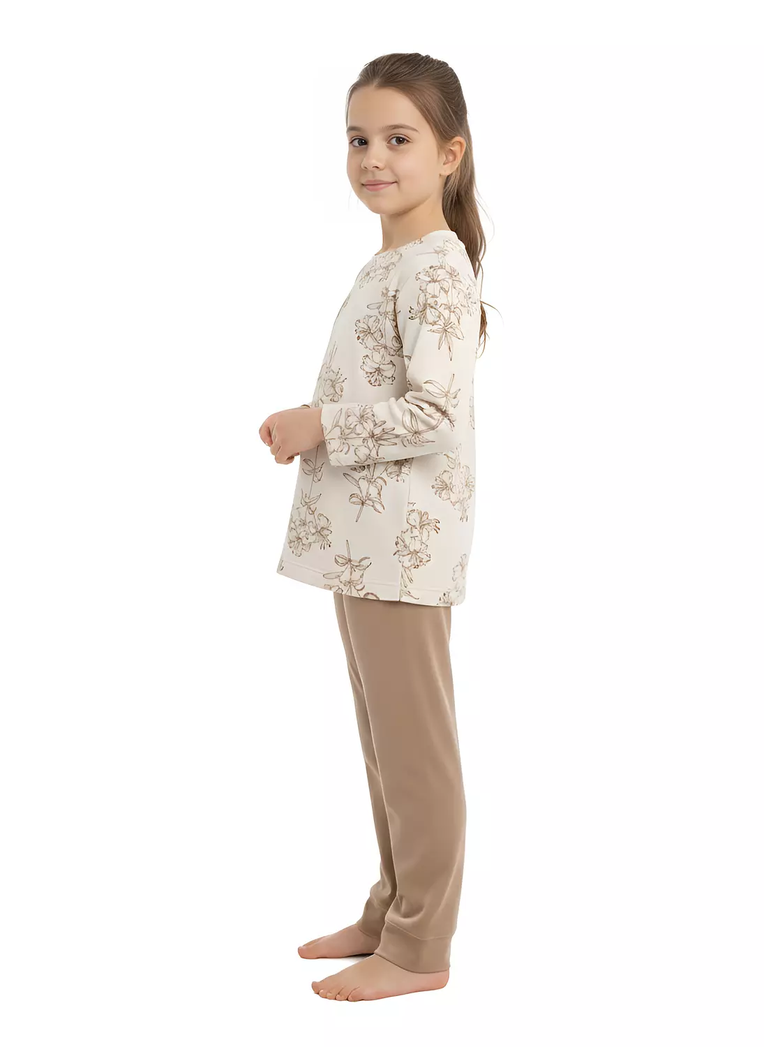 Shorto Girls Pajama Printed Flower PJ - 3102 - Beige 2