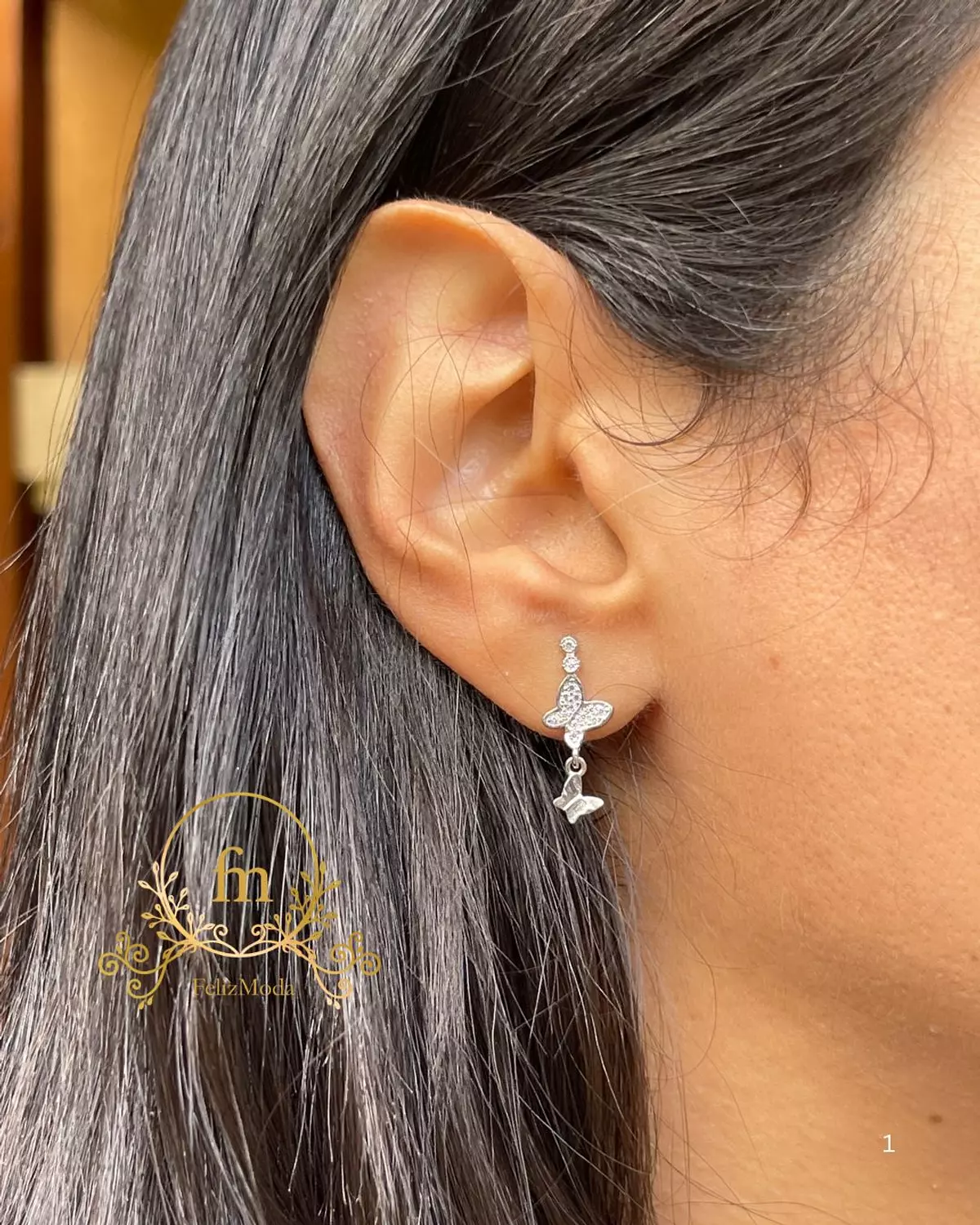 Two dangling butterflies silver earrings image