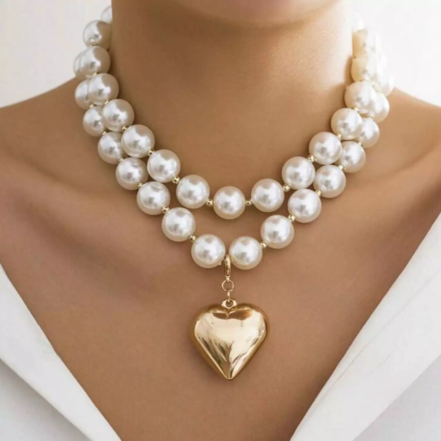 Heart Faux Pearl 2 Pc Necklace Set image