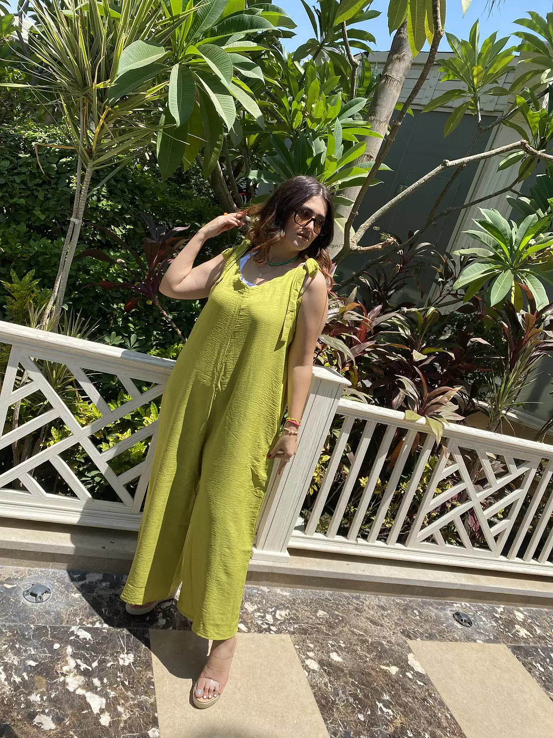 lime green over size linen jumpsuit 1