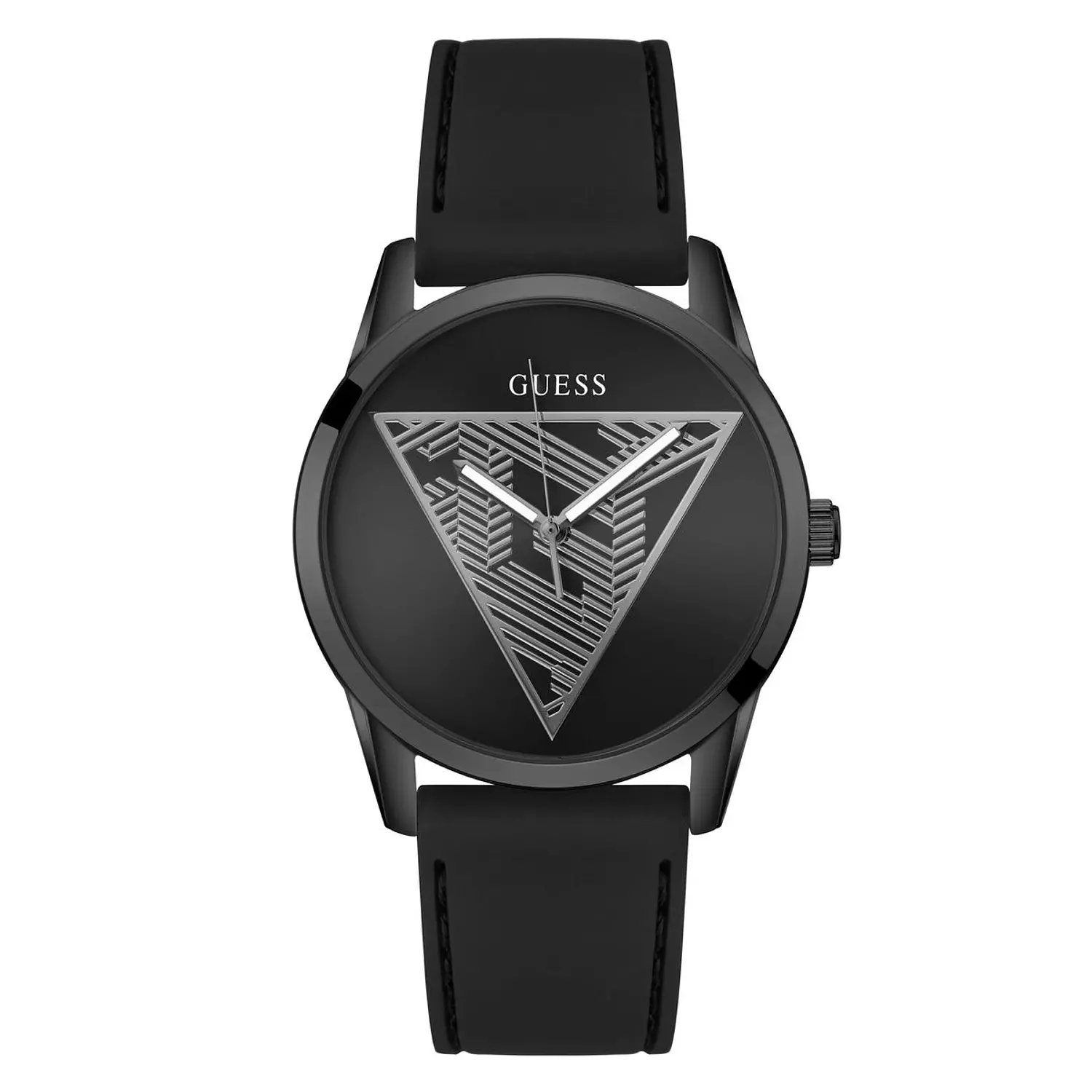 GUESS CLARK Mens Black Analog Watch Black Silicone Smooth Strap image